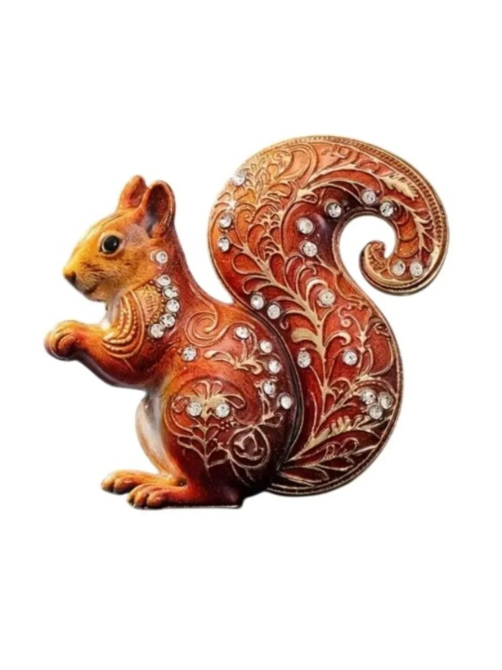 Enamel Squirrel Brooch With crystal Accents Gold Tone